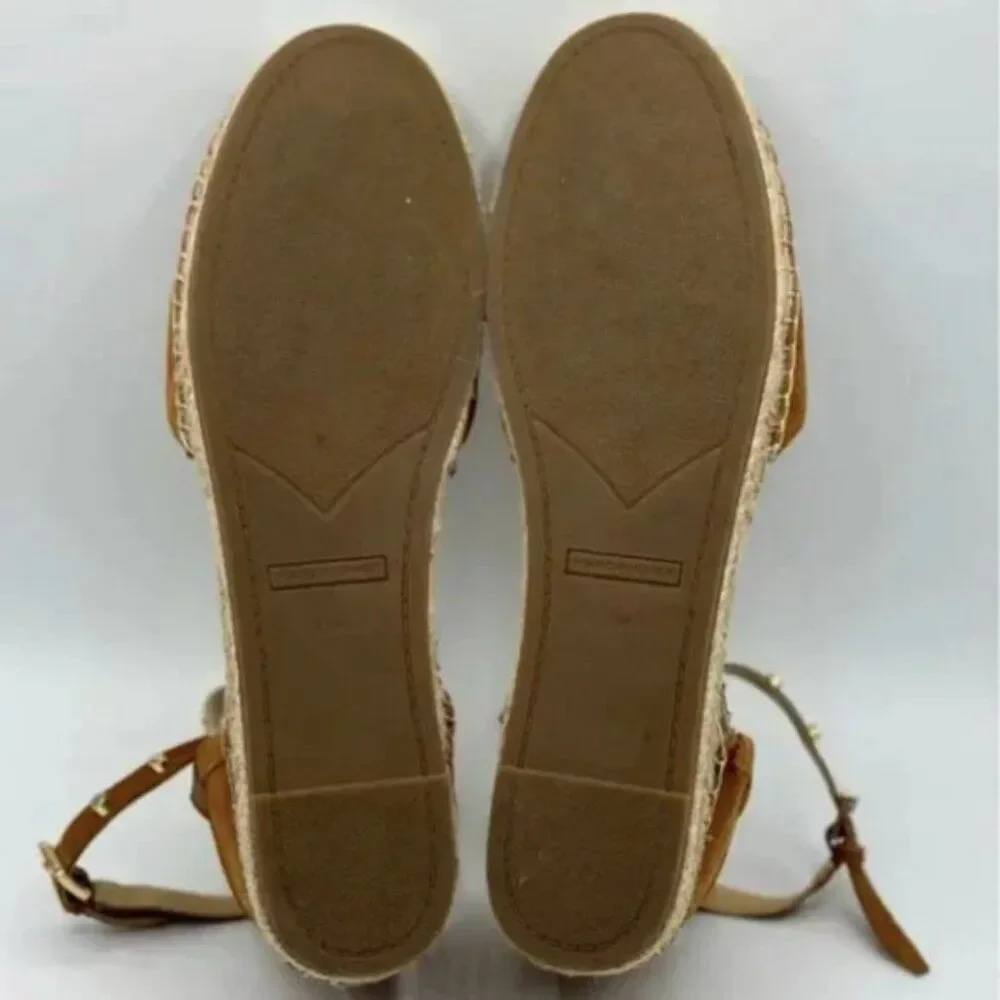 Marc Fisher Maci Stud Ballerina Espadrilles Ankle Strap Flats Brown Suede 9.5